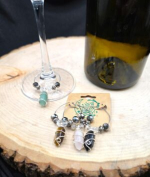 Wire-Wrapped Gemstone Point Wine Charms