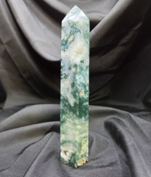 Drusy Moss Agate Tower – Natural Crystal Point with Drusy Quartz