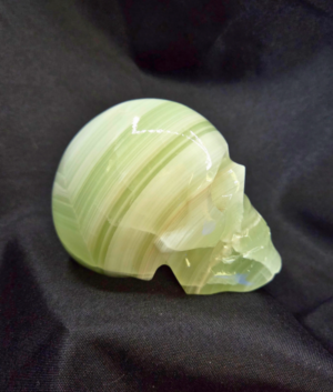 Green Banded Calcite Polished Crystal Skull -4 inches
