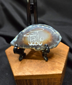 Etched Gray Agate Slice – Mushroom Design