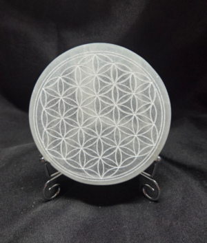 Flower of Life Satin Spar Selenite Charging Plate