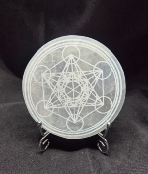 Metatron's Cube Satin Spar Selenite Charging Plate