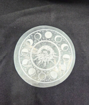 Moon Phases Satin Spar Selenite Charging Plate