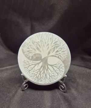 Tree of Life Yin Yang Satin Spar Selenite Charging Plate
